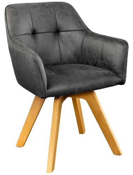 Moderní designová židle Devon s antickým šedým čalouněním as hnědým dřevěnýma nohama 83cm