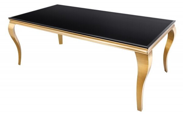 Barokní jídelní stůl Gold Barock v moderním stylu zlatá konstrukce a černé opálové sklo 200cm