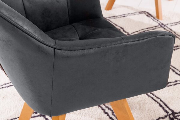 Moderní designová židle Devon s antickým šedým čalouněním as hnědým dřevěnýma nohama 83cm