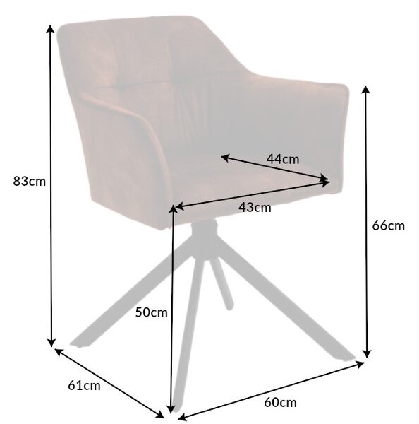 Industriální moderní otočná židle Devon s hnědým sametovým čalouněním as černýma nohama z kovu 83cm
