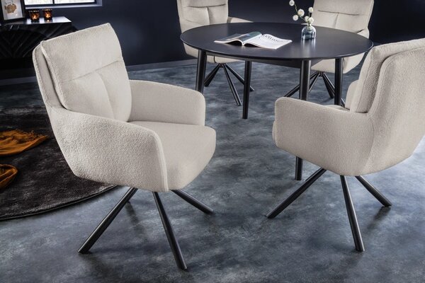 Designová moderní otočná židle Dover s béžovým čalouněním a černýma nohama 93cm