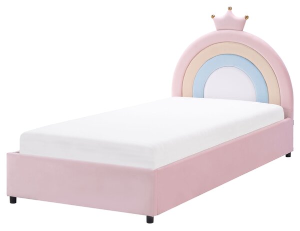 Dětská postel s úložným prostorem GRISETOT Umělý samet Růžová 90 x 200 cm