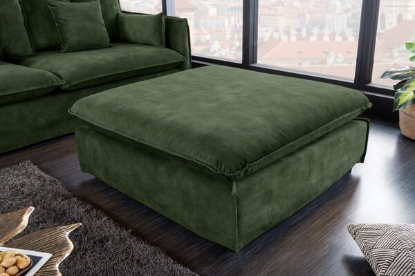 Designový moderní taburet Heaven čtvercového tvaru s tmavě zeleným sametovým čalouněním 100cm