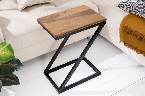 Designový moderní příruční stolek Dahle z masivu sheesham s černou kovovou podstavou 60cm