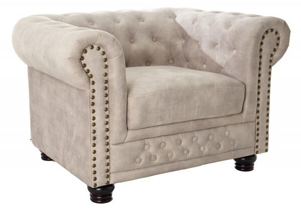 Luxusní chesterfield křeslo Contessa s čalouněním v barvě šampaňského s prošíváním a kovovým zdobením 105cm
