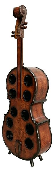 Designová masivní vinotéka Barley ve tvaru violoncella v hnědé barvě s černými detaily s patinovaným efektem 135 cm