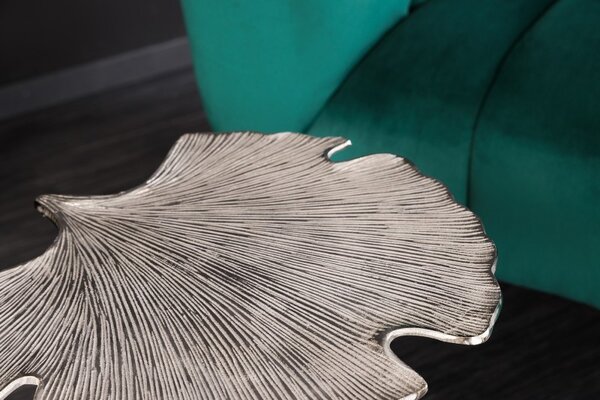 Art-deco designový příruční stolek Ginko ve tvaru listu stříbrný 53cm