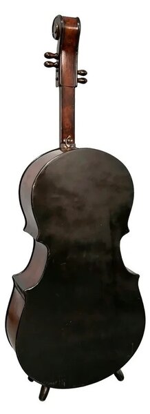 Designová masivní vinotéka Barley ve tvaru violoncella v hnědé barvě s černými detaily s patinovaným efektem 135 cm
