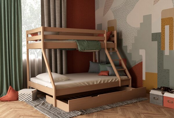 Dětská patrová postel s rozšířeným spodním lůžkem z MASIVU BUK - MAXIM 200x90cm - přírodní