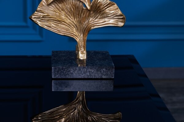 Glamour art deco stolní lampa Ginko zlaté barvy s černým kulatým stínítkem 70cm
