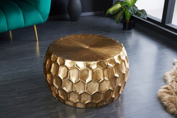 Designový orientální konferenční stolek Himare kulatého tvaru zlaté barvy z kovu 70cm