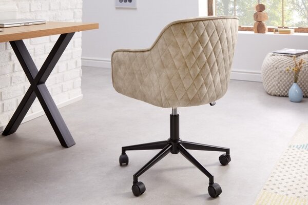 Designová moderní kancelářská židle Tapiq s béžovým sametovým čalouněním na kolečkách 81-90cm