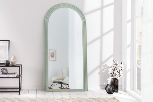 Art deco designové zrcadlo Swan obloukového tvaru s pastelovým zeleným kaskádovým rámem 160cm