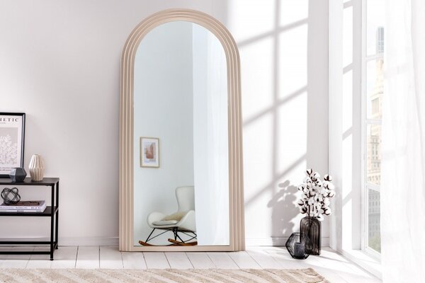 Art deco designové zrcadlo Swan obloukového tvaru s béžovým kaskádovým rámem 160cm