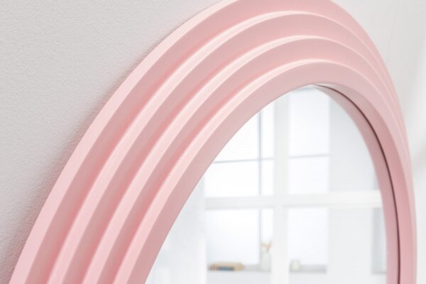 Art deco moderní vysoké zrcadlo Swan s vlnitým rámem v pastelové růžové barvě 160cm