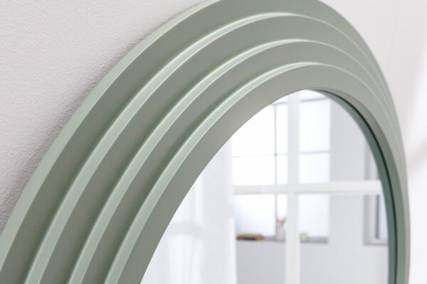 Art deco designové zrcadlo Swan obloukového tvaru s pastelovým zeleným kaskádovým rámem 160cm