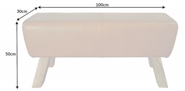 Designová lavice Sodor z pravé kůže v koňakové hnědé barvě s dřevěnýma nohama 100cm