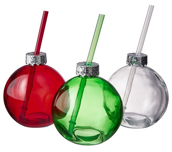 SANTA'S BUBBLE Skleněná koule s brčkem - čirá