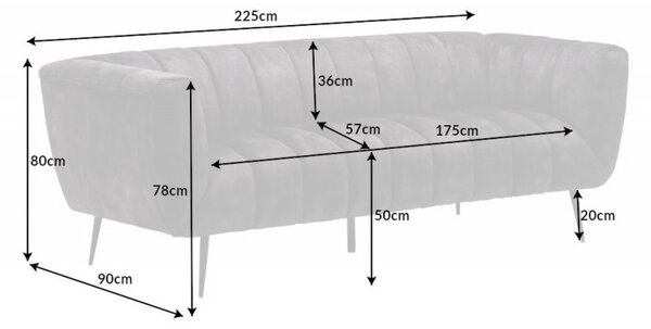 Moderní sametová sedačka Vermont v tmavě šedé barvě na černých nožičkách s prošíváním 225cm