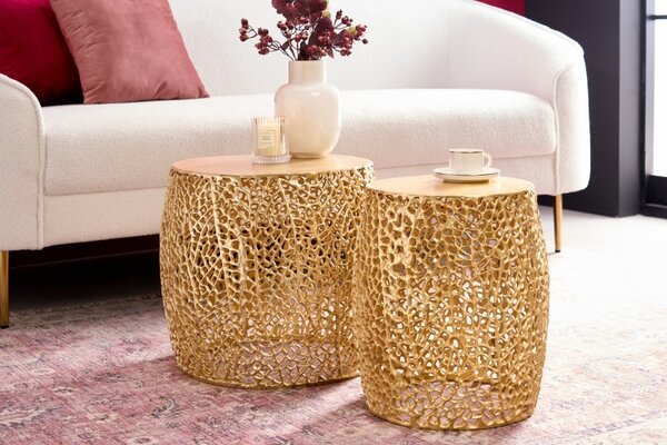 Designový set dvou konferenčních stolků Hoja z kovu zlaté barvy 40cm