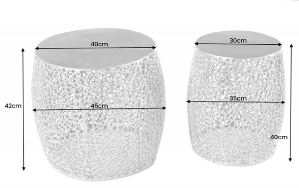 Designový set dvou kulatých konferenčních stolků Hoja ve stříbrné barvě z kovu 40cm