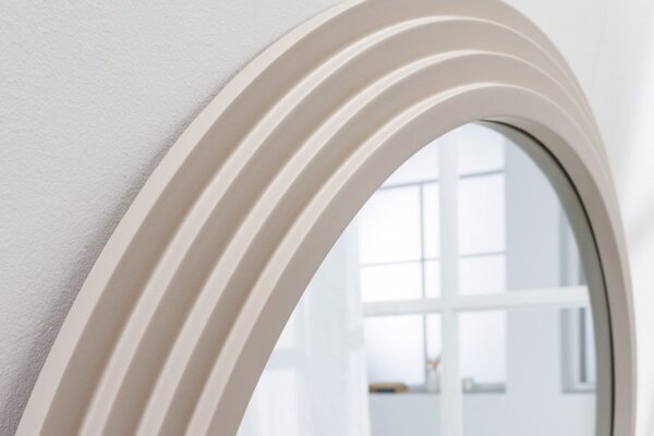 Art deco moderní vysoké zrcadlo Swan s vlnitým rámem v pastelové béžové barvě 160cm