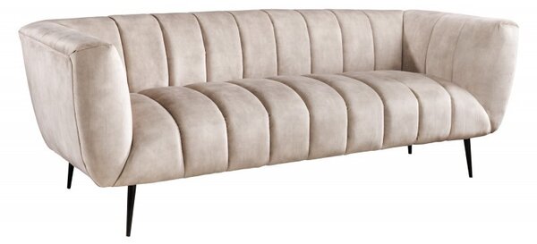 Sametová moderní sedačka Vermont v krémové champagne barvě na černých nožičkách s prošíváním v art deco stylu 225cm