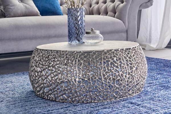Designový kovový konferenční stolek Hoja ve stříbrném provedení kulatého tvaru 75cm