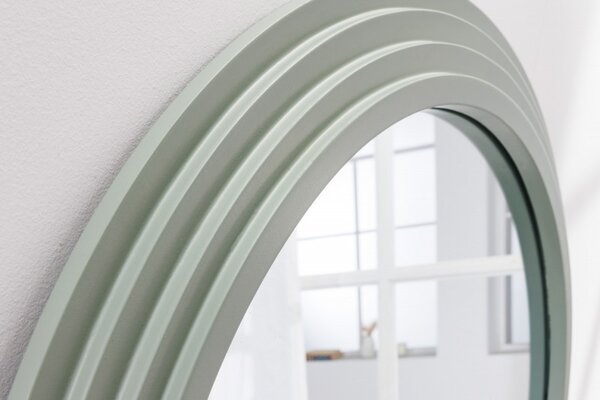 Art deco moderní vysoké zrcadlo Swan s vlnitým rámem v pastelové zelené barvě 160cm