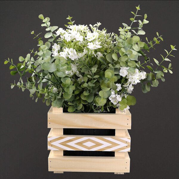 AMADEA Dřevěný obal na květináč s motivem kosočtverčů, 17x17x15cm, dřevěný květináč