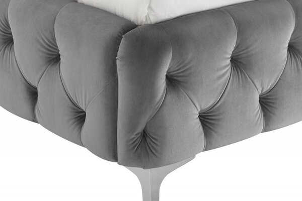 Chesterfield čalouněná manželská postel Modern Barock s šedým sametovým potahem 160x200