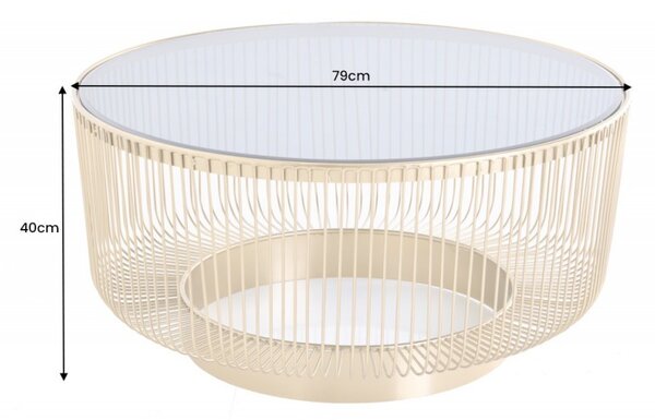 Art deco kulatý konferenční stolek Esme se zlatou kovovou konstrukcí a černou skleněnou deskou 80cm