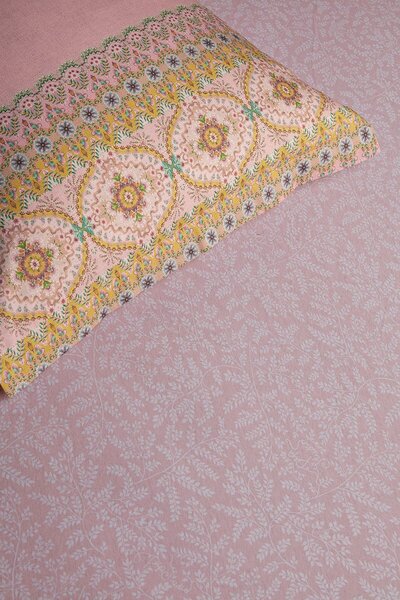 Pip Studio luxusní prostěradlo Leafy Pink 180x200/220, pružná bavlna (Pružné prostěradlo mimořádné kvality)