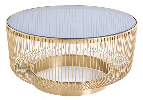 Art deco kulatý konferenční stolek Esme se zlatou kovovou konstrukcí a černou skleněnou deskou 80cm