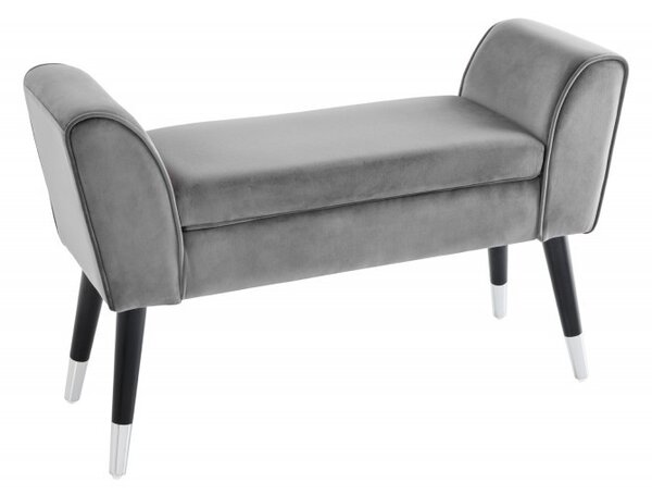 Designová čalouněná lavice Karen se šedým sametovým potahem a černými nožičkami z kovu 90cm