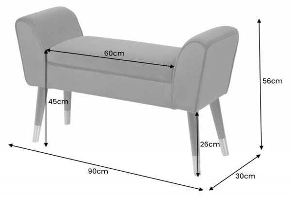 Designová čalouněná lavice Karen se šedým sametovým potahem a černými nožičkami z kovu 90cm