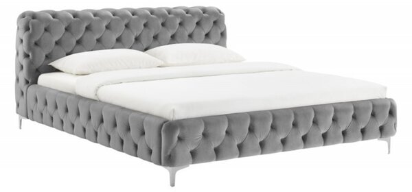 Chesterfield čalouněná manželská postel Modern Barock s šedým sametovým potahem 160x200