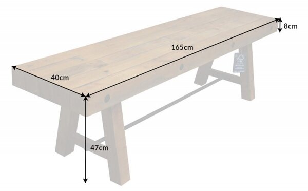 Industriální jídelní lavice Roseville z masivního dřeva vintage hnědé barvy 165cm