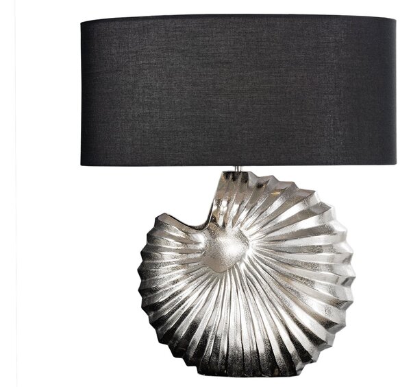 Art deco designová stolní lampa Alexa se stříbrnou podstavou a kulatým černým stínítkem 63cm