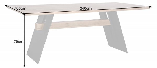 Masivní jídelní stůl Soterro z přírodního dubového dřeva v hnědé barvě na mohutných černých nohách 240cm