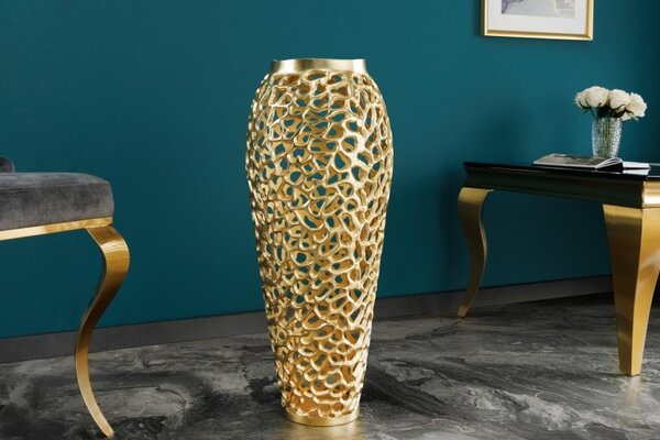 Art deco designová váza Hoja ve zlatém provedení s kovovou konstrukcí 90cm