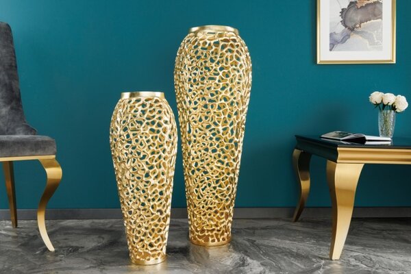 Designová váza Hoja v art deco stylu s kovovou konstrukcí zlaté barvy 65cm