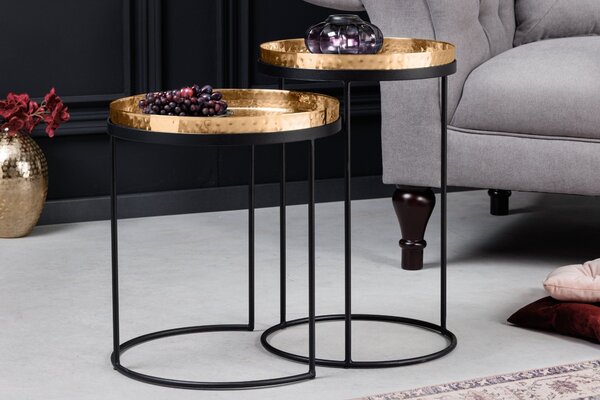 Art-deco set kulatých příručních stolků Elements zlatá 53cm