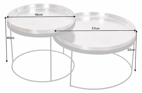 Art-deco set kulatých konferenčních stolků Elements stříbrná 57cm