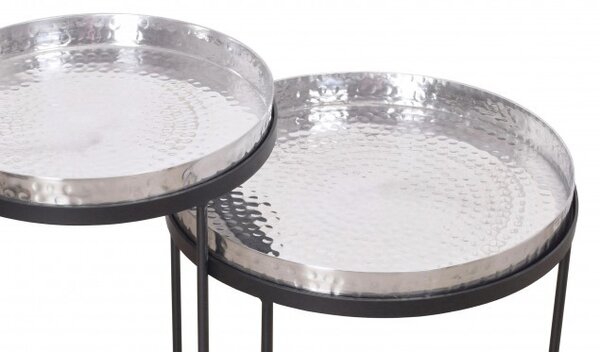 Art-deco set kulatých příručních stolků Elements stříbrná 53cm
