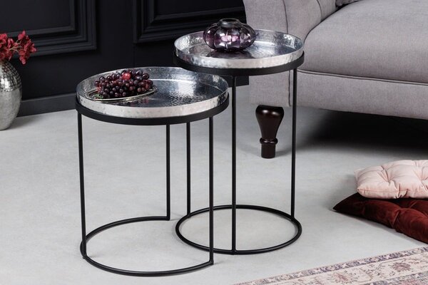 Art-deco set kulatých příručních stolků Elements stříbrná 53cm