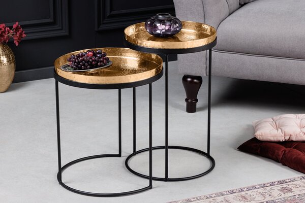 Art-deco set kulatých příručních stolků Elements zlatá 53cm