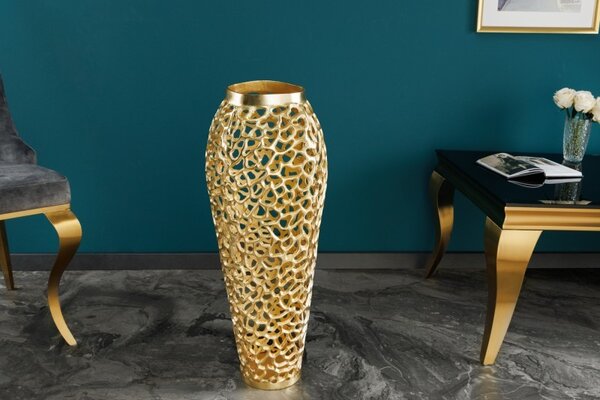 Designová váza Hoja v art deco stylu s kovovou konstrukcí zlaté barvy 65cm