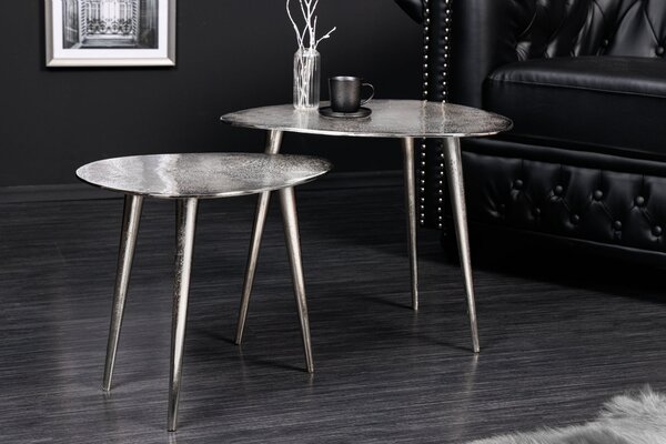 Designový set stříbrných konferenčních stolků Elements 50cm
