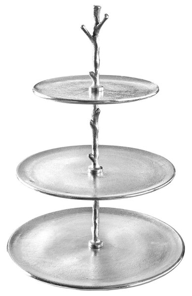 Designový tříúrovňový etažér na zákusky Evana stříbrné barvy 48cm